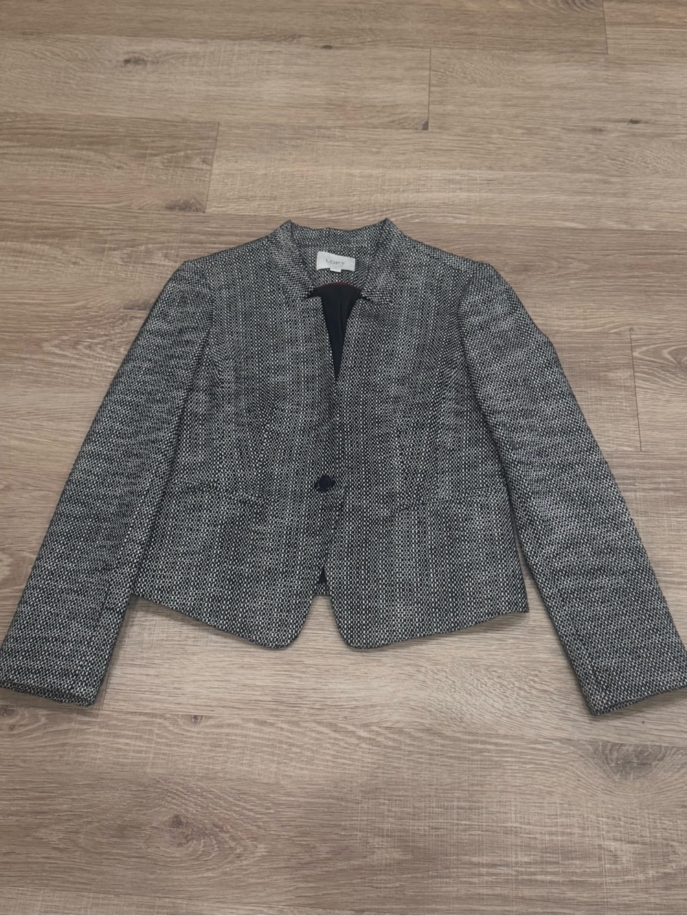 Ann Taylor LOFT Tweed Blazer Black White Textured Jacket Size 8